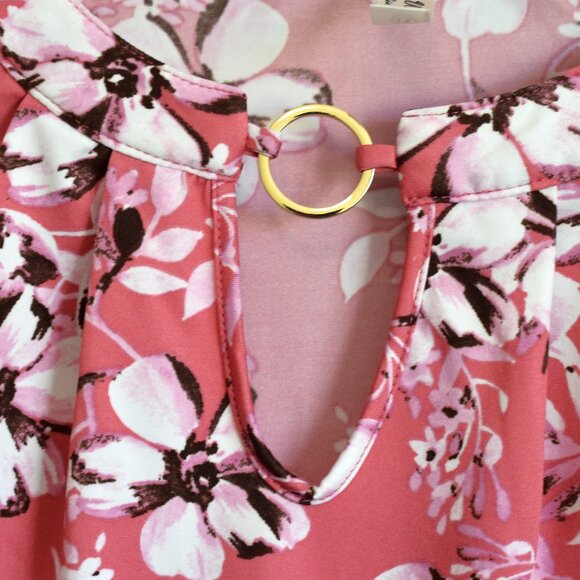 Women's Per Seption Top Blouse Floral Short Sheer Sleeves Career SIZE 1X Pink - Picture 6 of 11